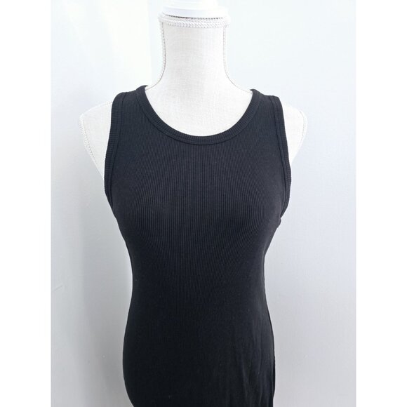 Theory Black Ribbed Bodycon Straight Tight Sleeveless Midi Tank Dress L Large - Picture 2 of 8